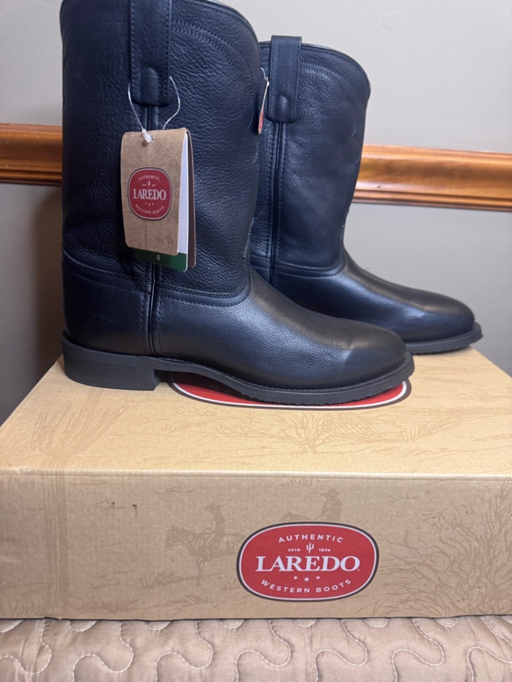 Laredo Men’s Black Leather Western Boots Size 10D